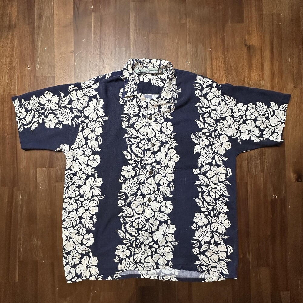 Pineapple Connection Shirt Mens Extra Large Navy Hibiscus Hawaiian Aloha Camp